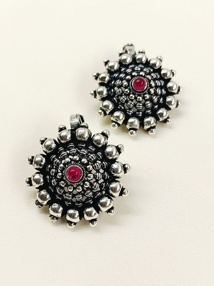 Rebel Ruby Surya Mandala Rava Clip Oxidized Cuff Pair