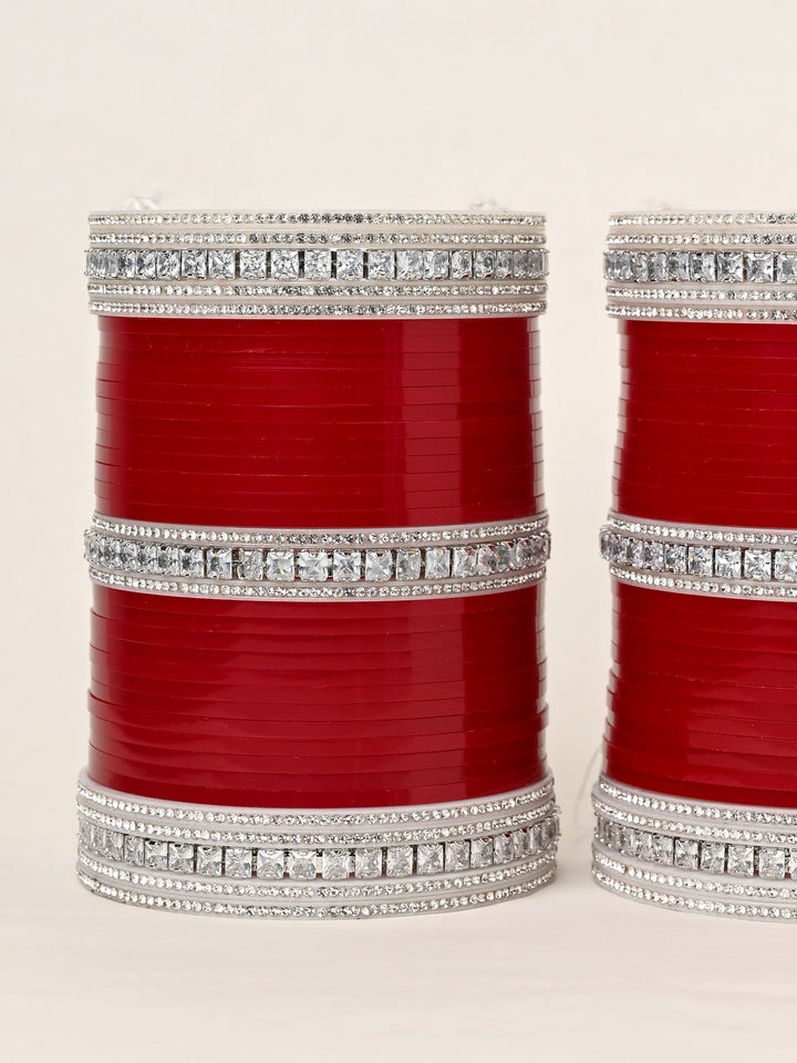 Varena Maroon Bangles With American Diamond Kada's Punjabi Chura