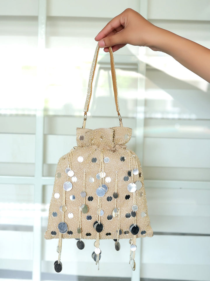 Meadow Golden Potli Bag - Fabric for Weddings &amp; Festivals