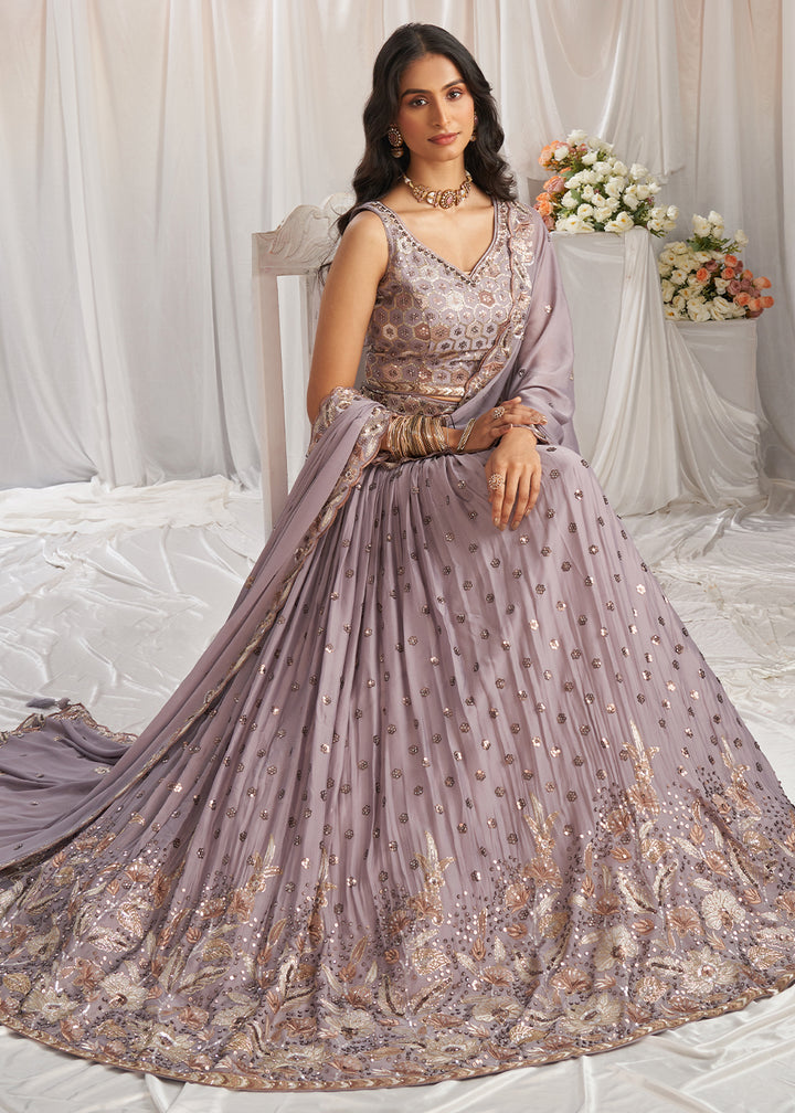 African Purple Georgette Lehenga Choli Adorned with Sequins Work