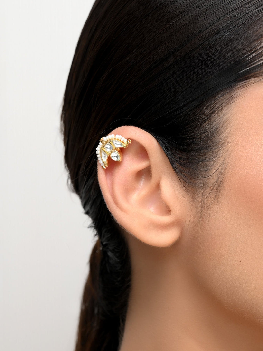 Juliya Small White Gold Plated Kundan Ear Cuff [ Price is for Pair ]