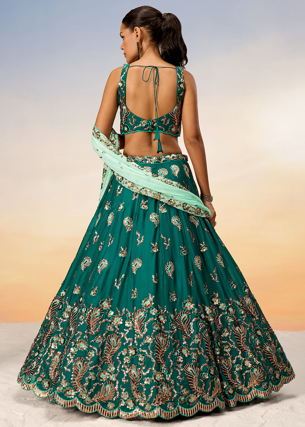 Shades Of Green Georgette Lehenga Choli Adorned with Sequins Embroidery