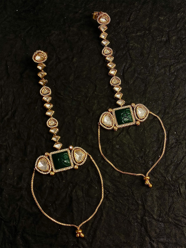 Aashvi Green Kundan Hathphool Set Of 2