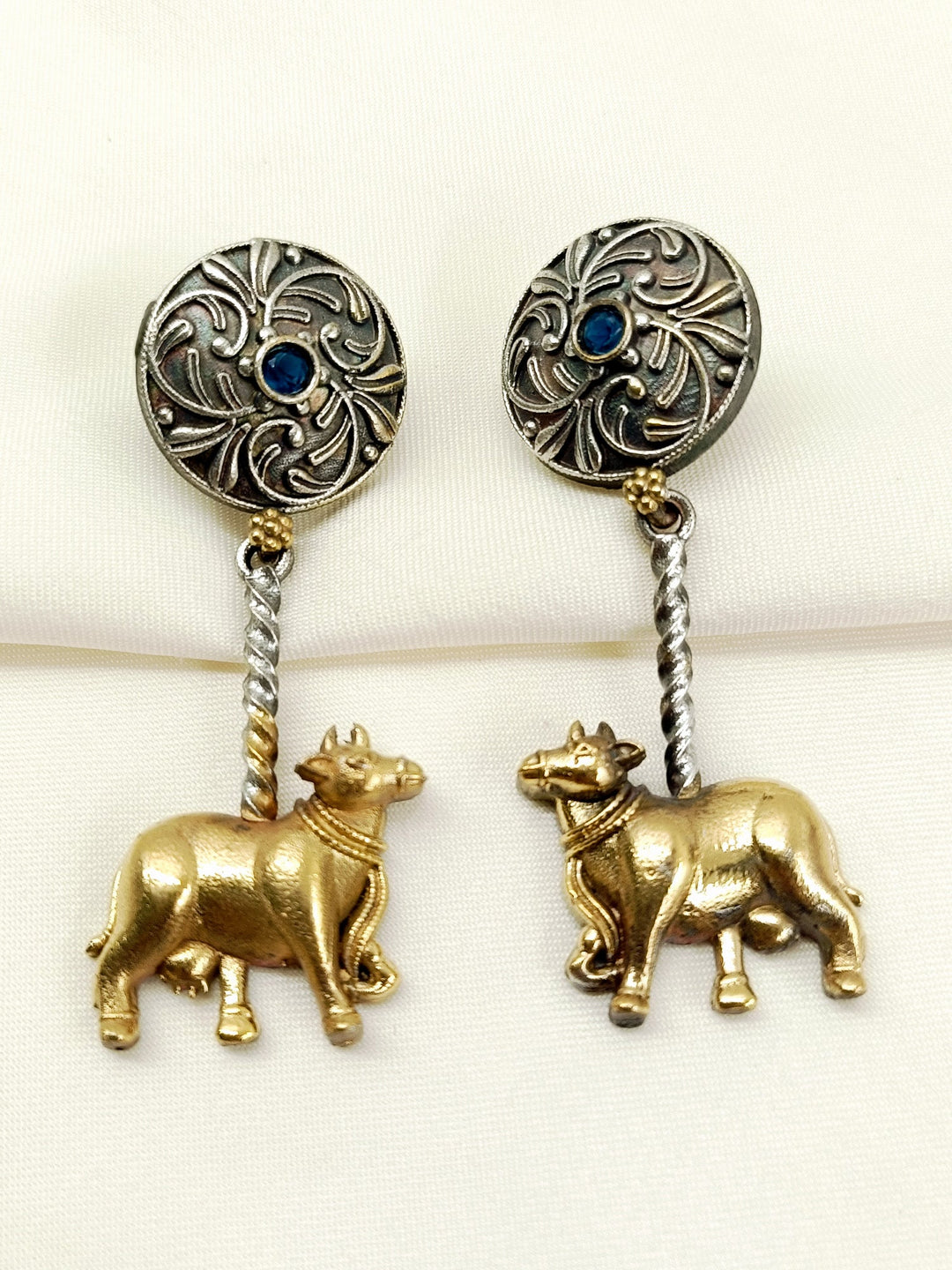 Liya Blue Cow Oxidized Earrings