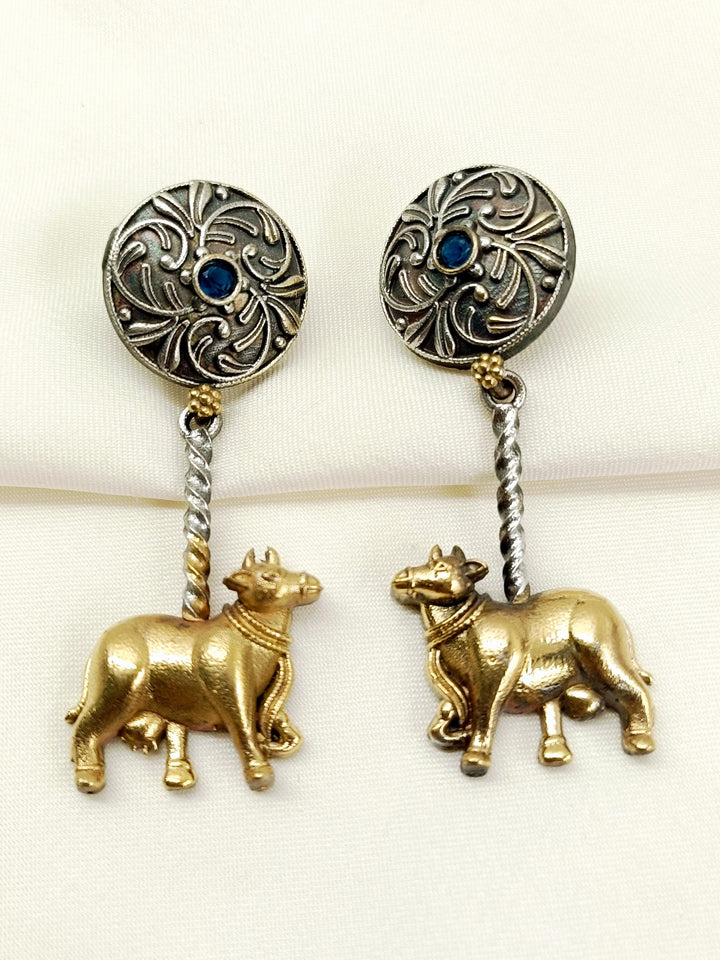 Liya Blue Cow Oxidized Earrings