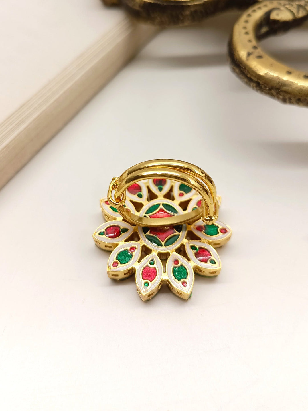 Jaspinder Green Kundan Finger Ring