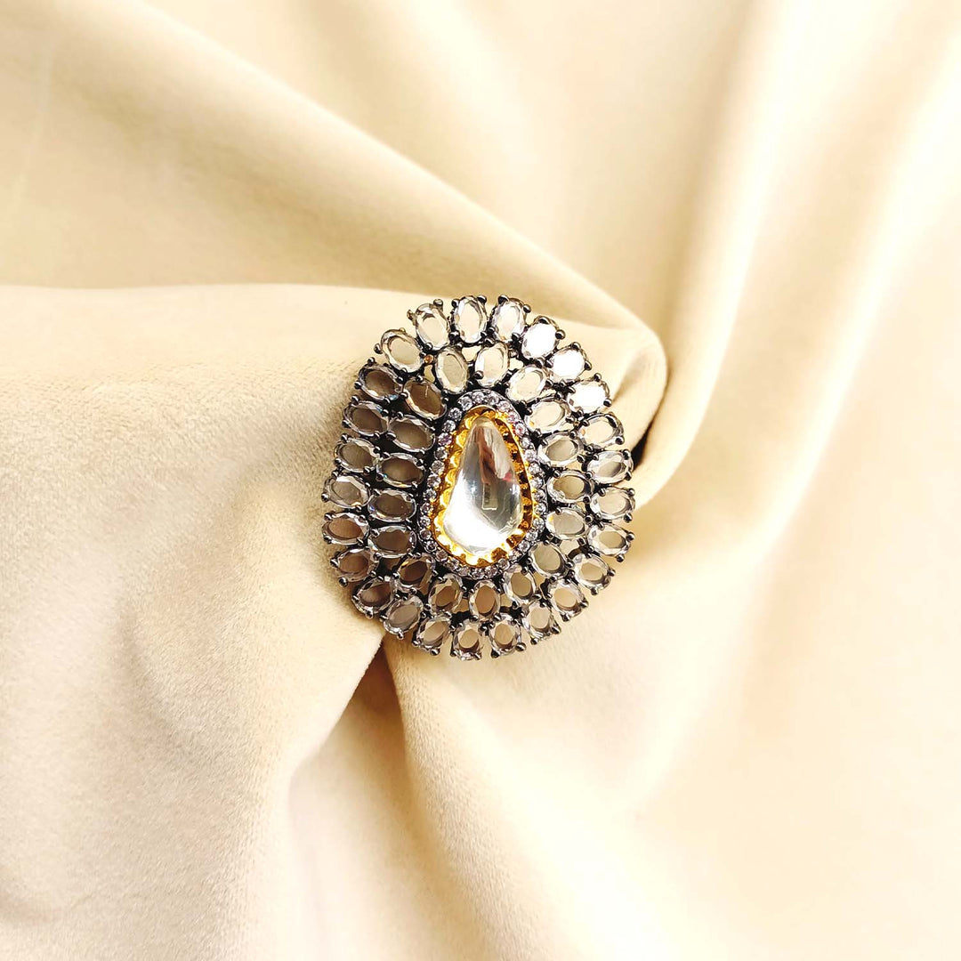 Ahalya Diamonds Gold & Rhodium Plated Victorian Ring