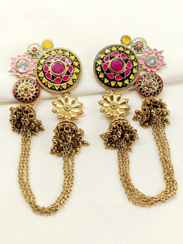 Molly Multi Colour Oxidized Earring - Antique Gold-Plated