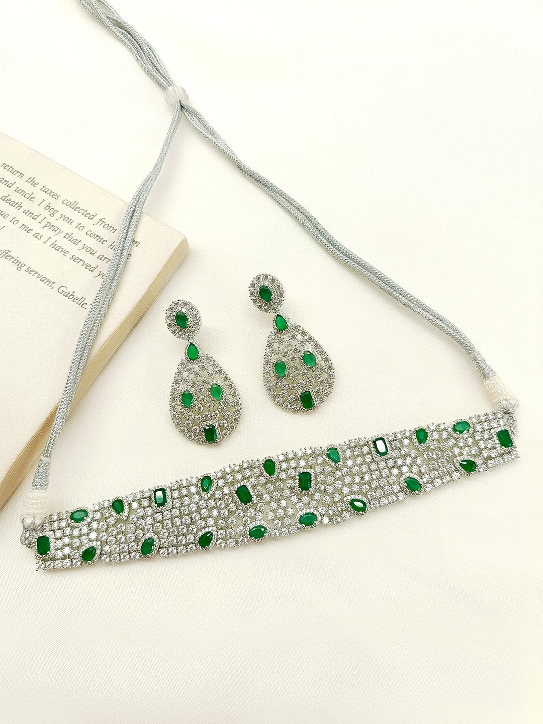 Sobhita Green American Diamond Choker Set