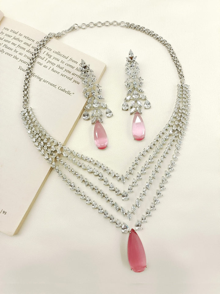 Winnie Pink American Diamond Necklace Set