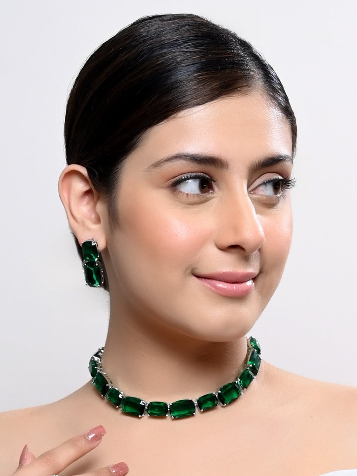 Ishmita Green Swarovski Stone Necklace Set