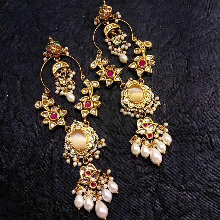 Pragya Long Kundan Earrings With White Stone