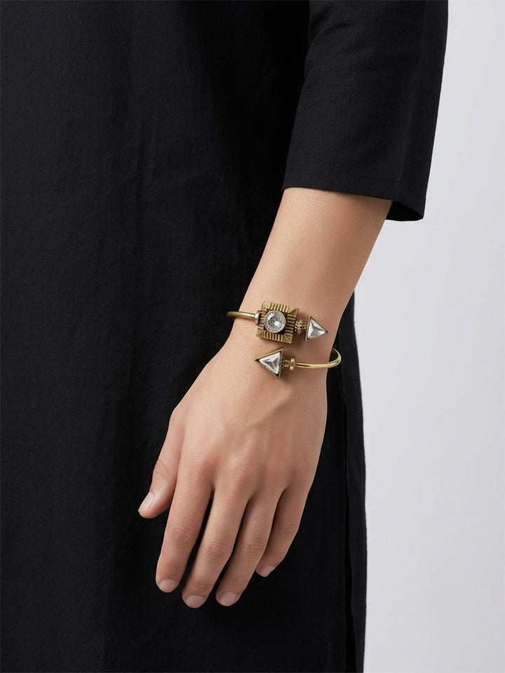 Piyush White Men’s Geometric Crystal Bracelet - Antique Gold