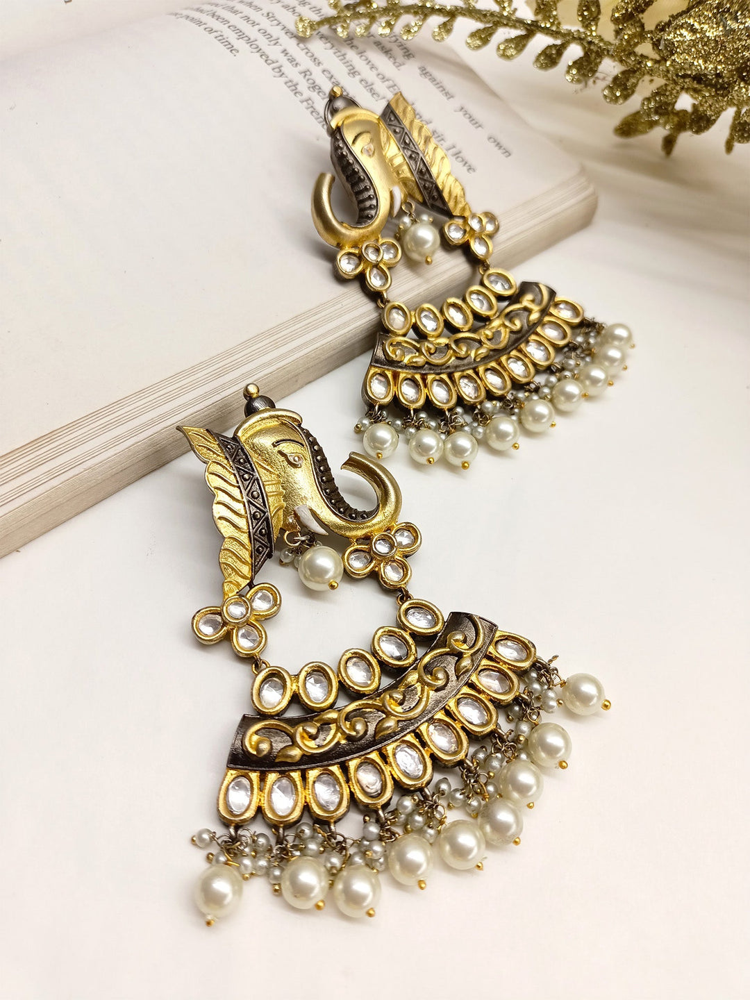 Kamalika Elephant Kundan Earrings