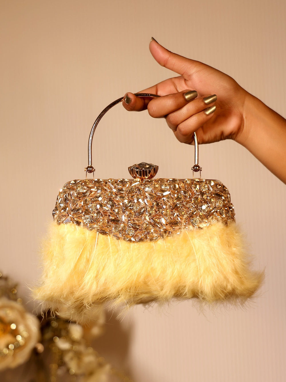 Toshika Yellow Feather Evening Clutch