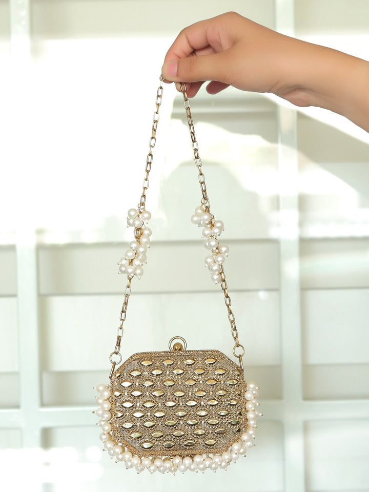 Khwaab Golden Mini Metal Clutch