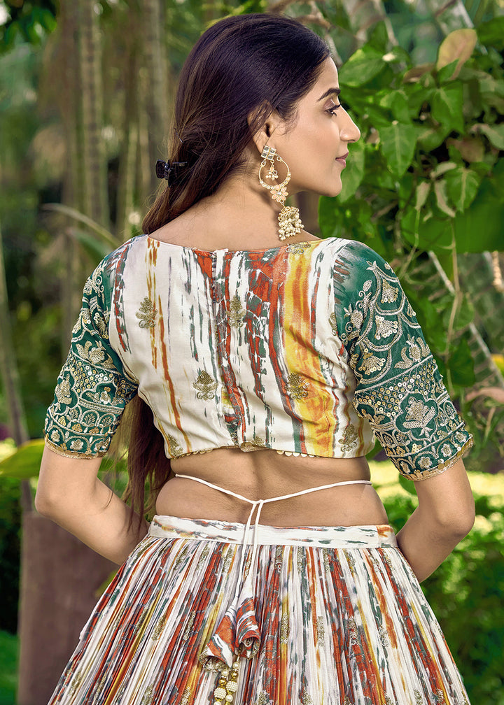 Shades Of Green & Yellow Chinon Silk Lehenga Choli with Zari Embroidery & Sequins work