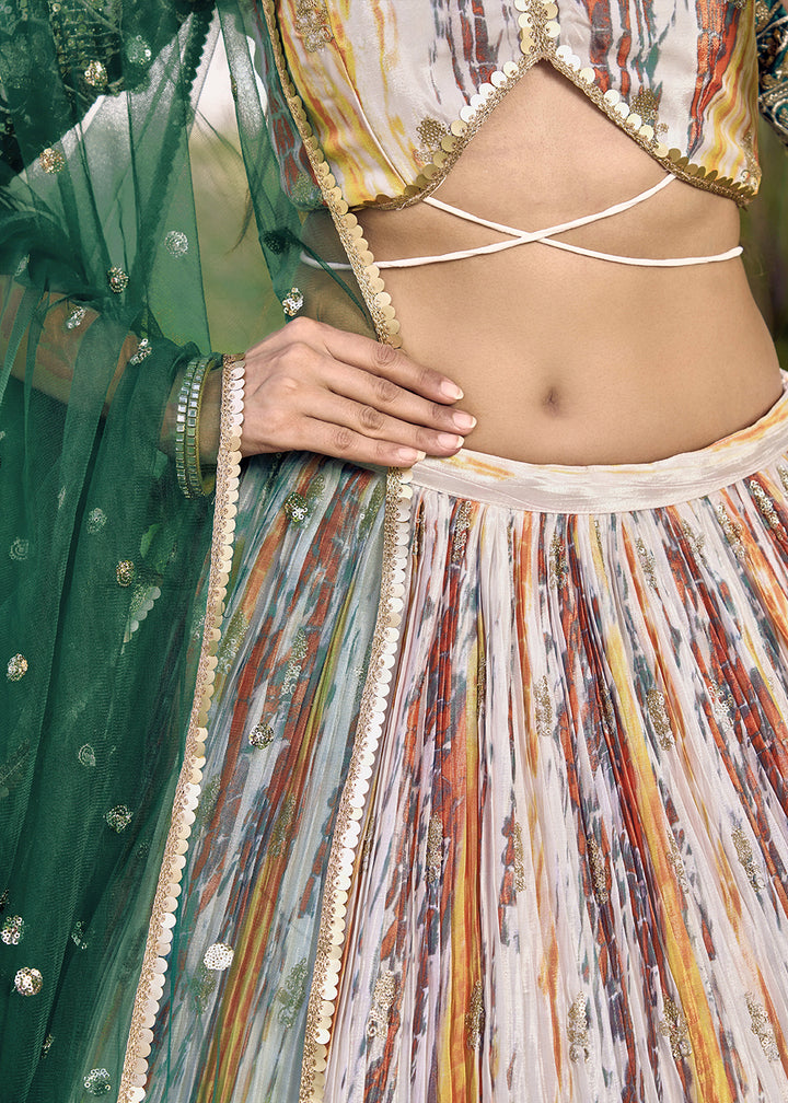 Shades Of Green & Yellow Chinon Silk Lehenga Choli with Zari Embroidery & Sequins work