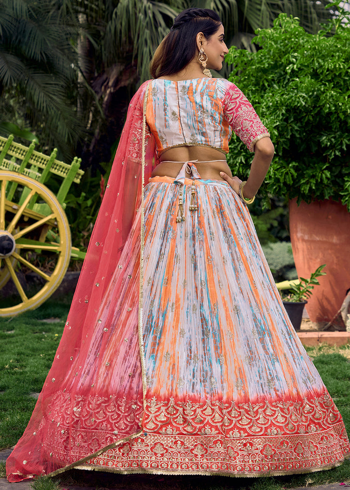 Shades Of Pink & Blue Chinon Silk Lehenga Choli with Zari Embroidery & Sequins work