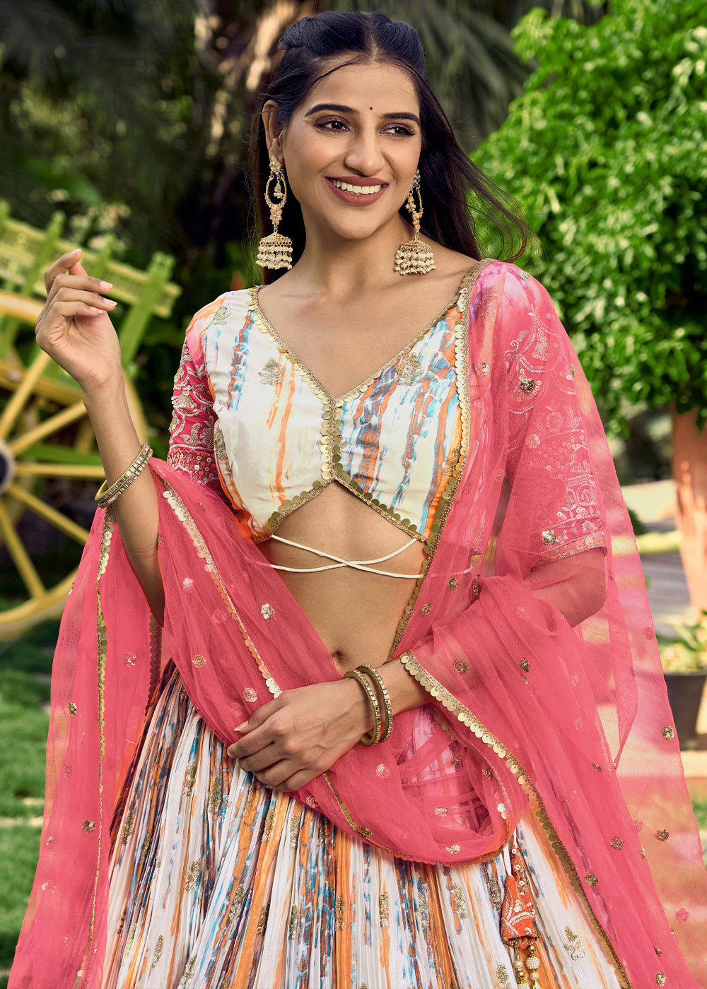 Shades Of Pink & Blue Chinon Silk Lehenga Choli with Zari Embroidery & Sequins work