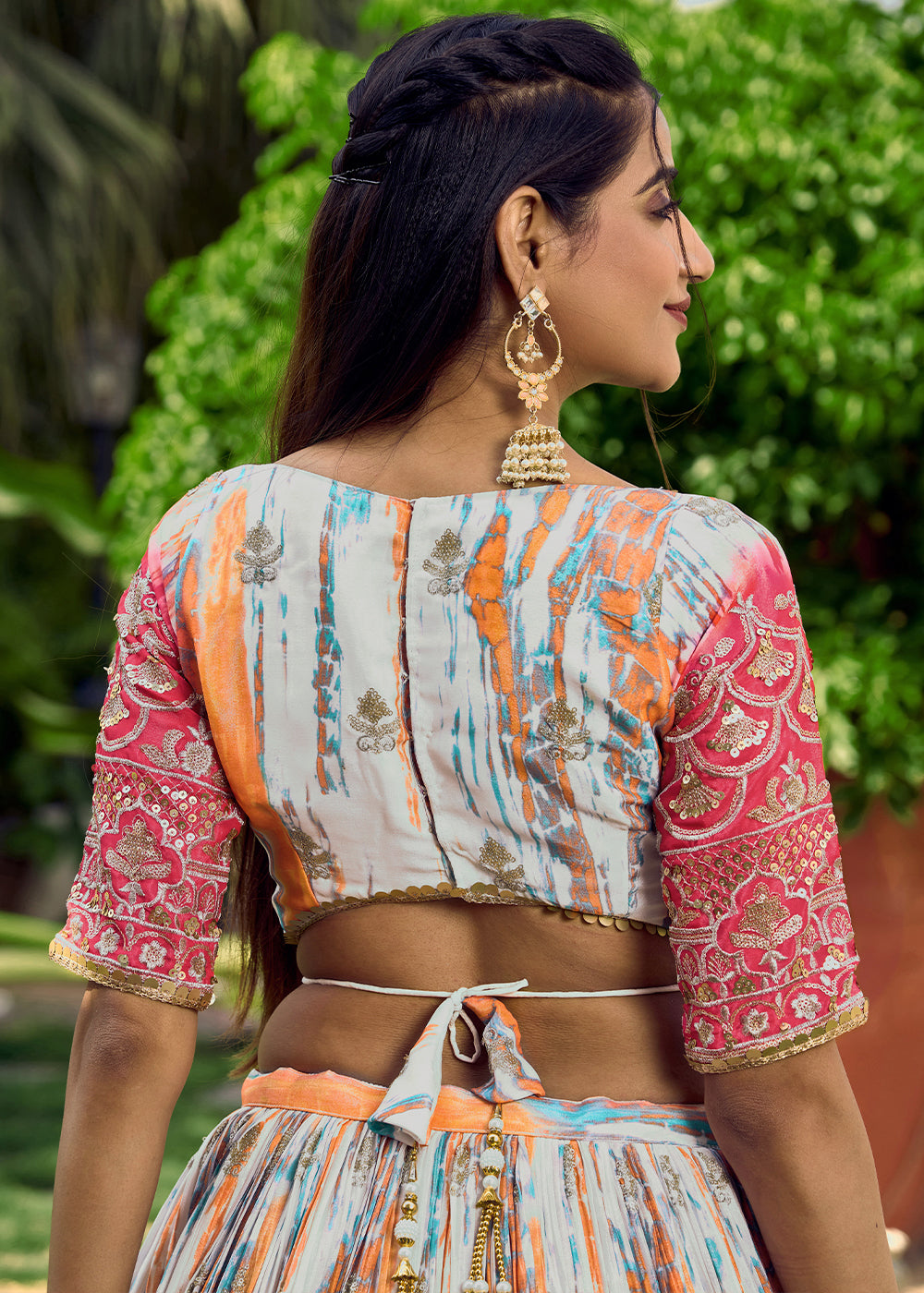 Shades Of Pink & Blue Chinon Silk Lehenga Choli with Zari Embroidery & Sequins work