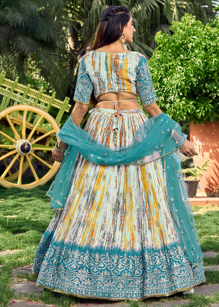 Rama Blue Chinon Silk Lehenga Choli with Zari Embroidery & Sequins work