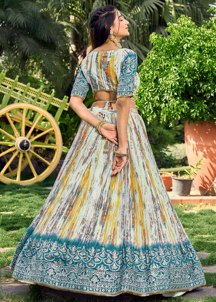 Rama Blue Chinon Silk Lehenga Choli with Zari Embroidery & Sequins work