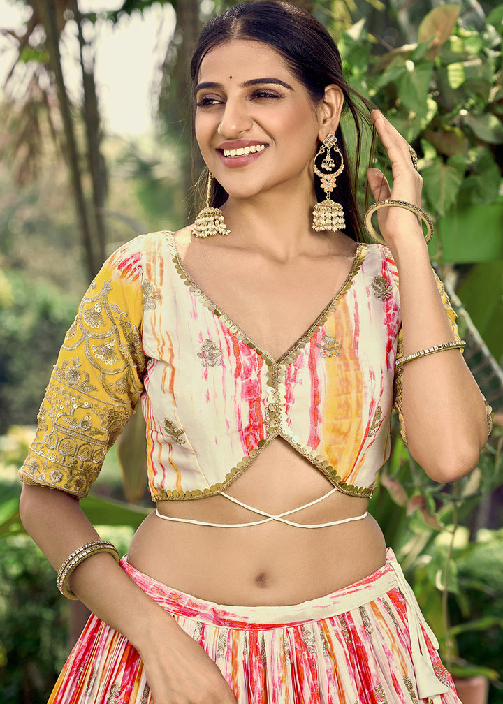 Shades Of Yellow & Pink Chinon Silk Lehenga Choli with Zari Embroidery & Sequins work