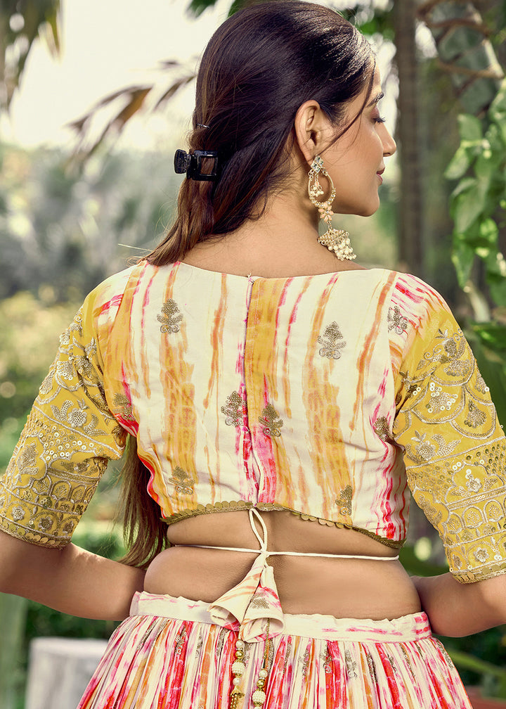 Shades Of Yellow & Pink Chinon Silk Lehenga Choli with Zari Embroidery & Sequins work