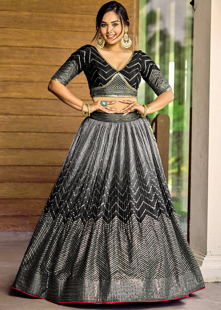 Pebble Black Chinon Silk Lehenga Choli with Thread Embroidery & Sequins work