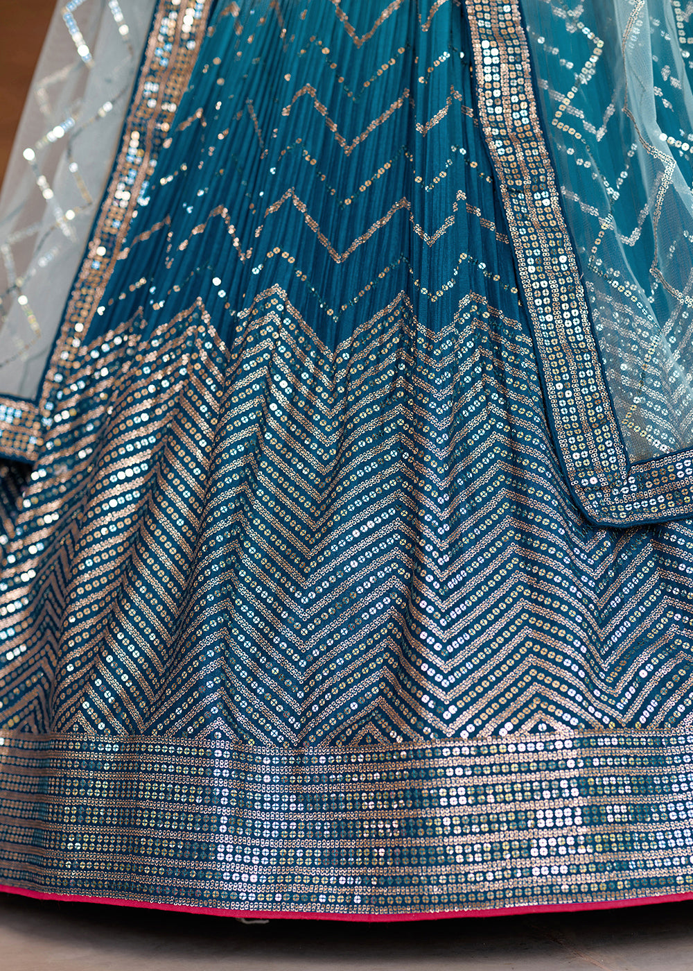 Shades Of Blue Chinon Silk Lehenga Choli with Thread Embroidery & Sequins work