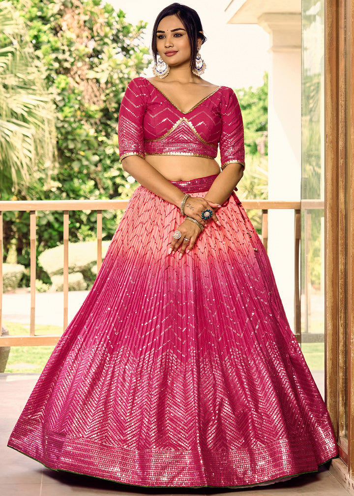 Magenta Pink Chinon Silk Lehenga Choli with Thread Embroidery & Sequins work