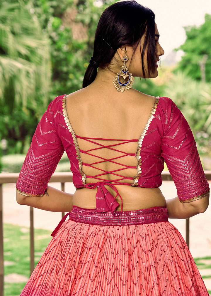 Magenta Pink Chinon Silk Lehenga Choli with Thread Embroidery & Sequins work