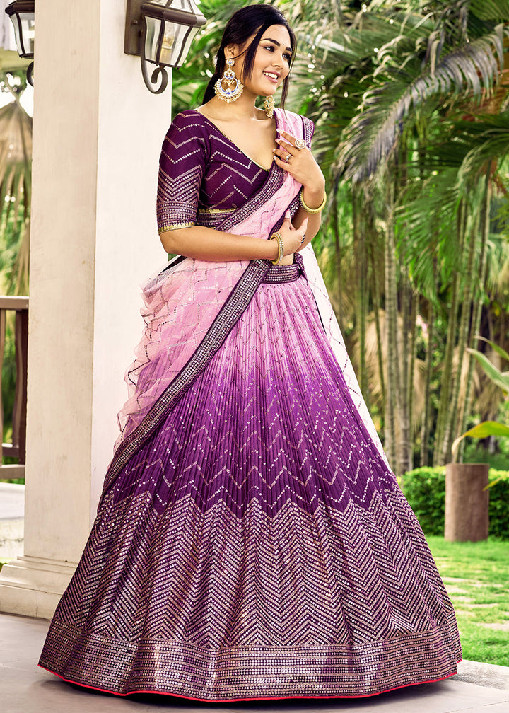 Shades Of Purple Chinon Silk Lehenga Choli with Thread Embroidery & Sequins work