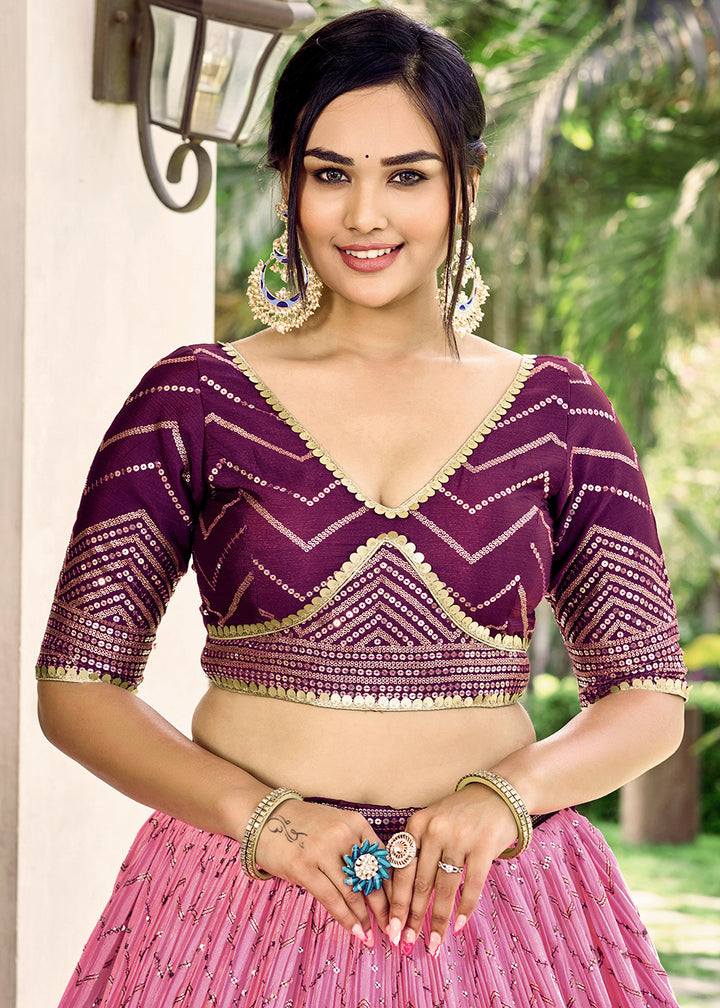 Shades Of Purple Chinon Silk Lehenga Choli with Thread Embroidery & Sequins work