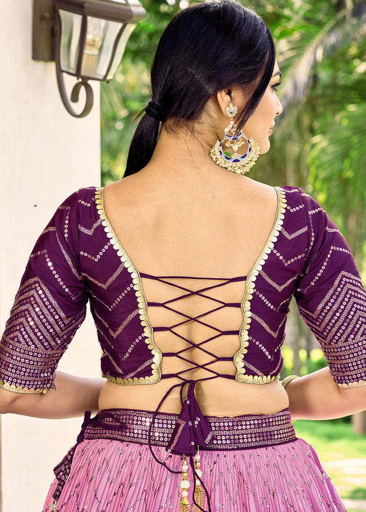 Shades Of Purple Chinon Silk Lehenga Choli with Thread Embroidery & Sequins work