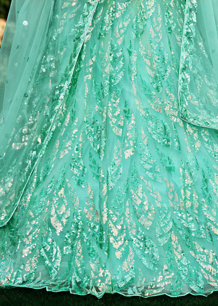 Mint Blue Soft Net Lehenga Choli having Sequins & Thread Embroidery work