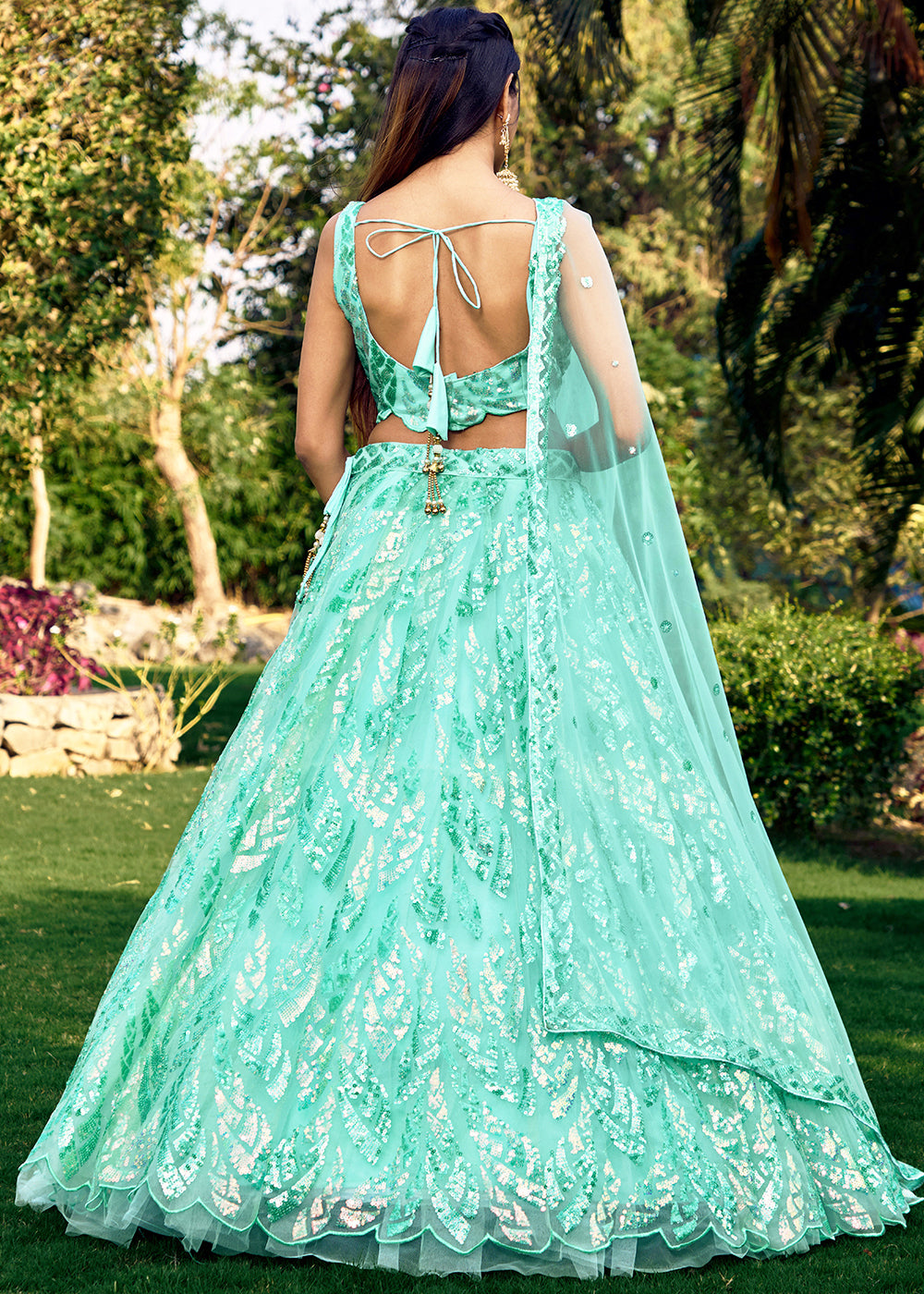 Mint Blue Soft Net Lehenga Choli having Sequins & Thread Embroidery work