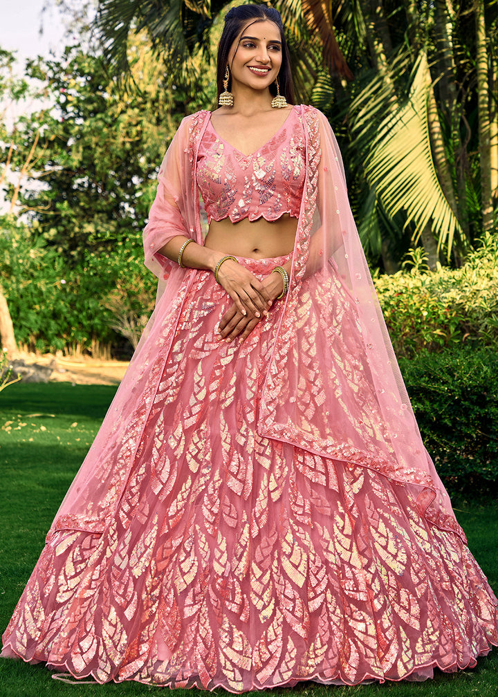 Rouge Pink Soft Net Lehenga Choli having Sequins & Thread Embroidery work