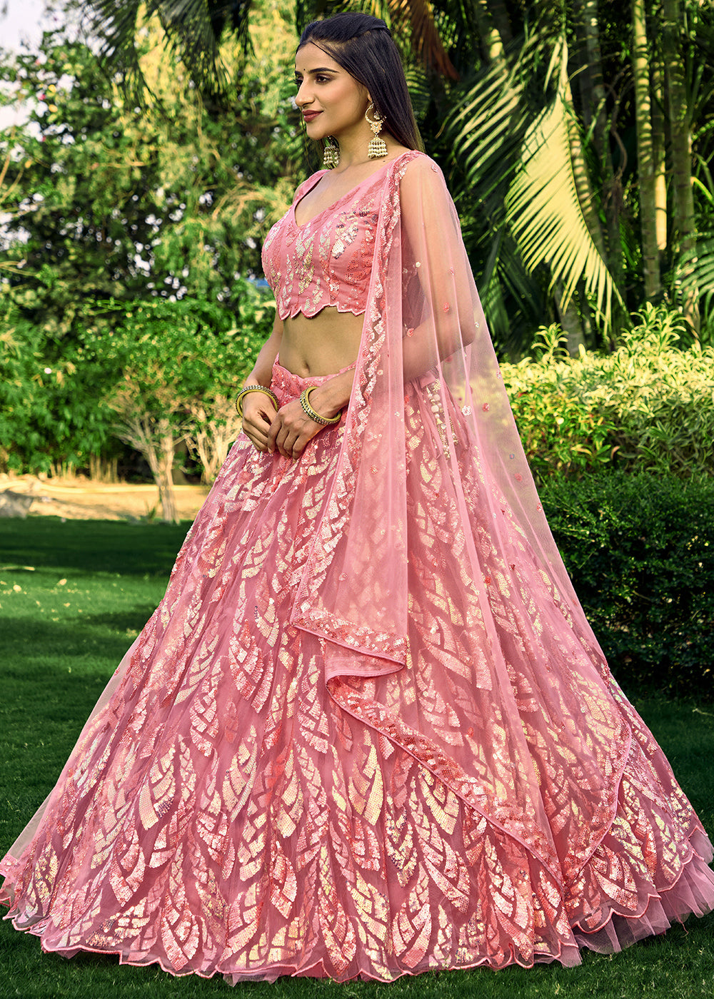 Rouge Pink Soft Net Lehenga Choli having Sequins & Thread Embroidery work