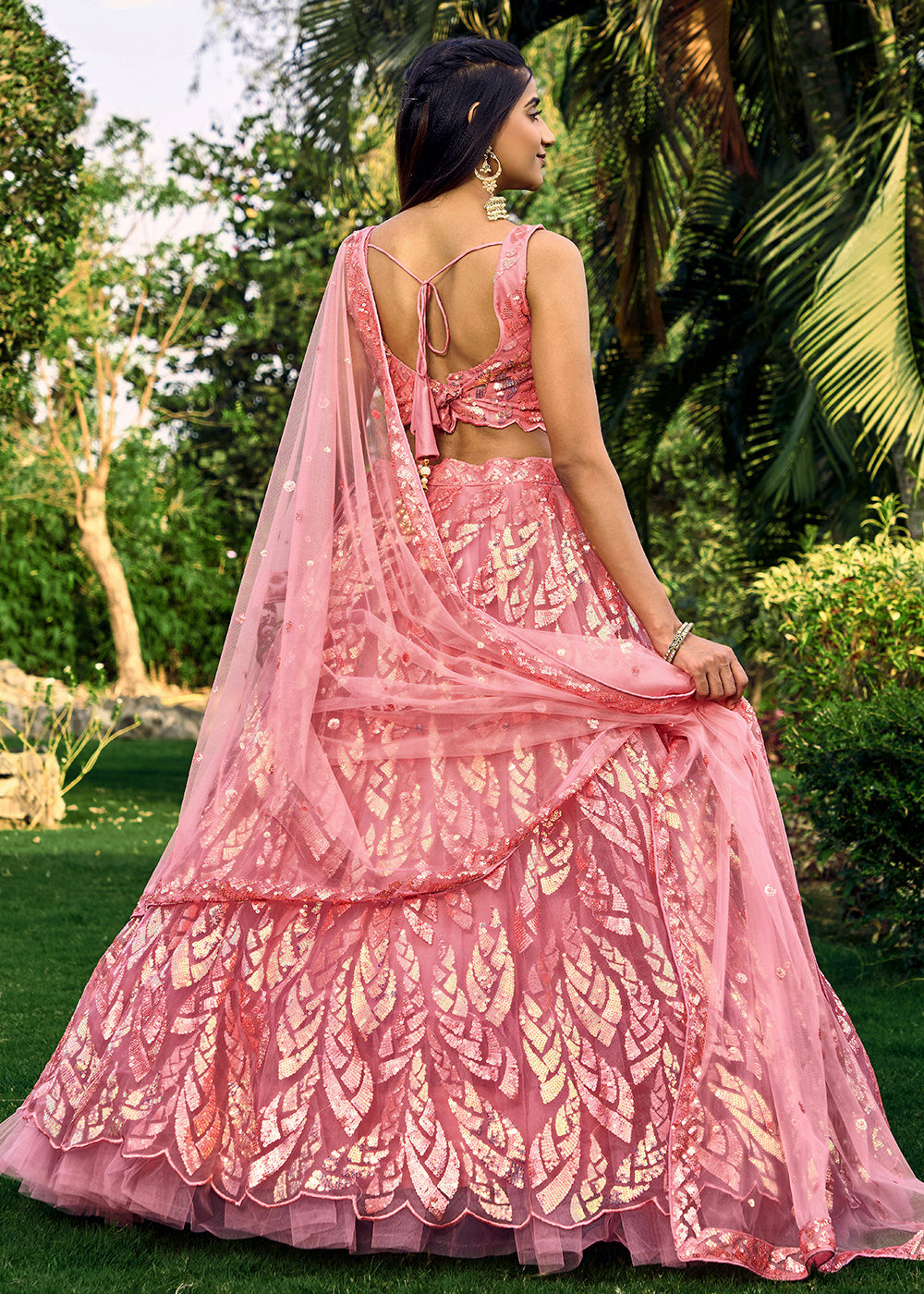 Rouge Pink Soft Net Lehenga Choli having Sequins & Thread Embroidery work