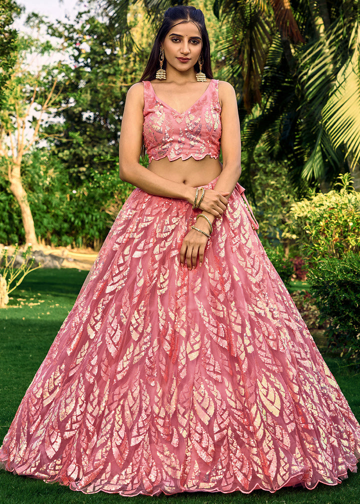 Rouge Pink Soft Net Lehenga Choli having Sequins & Thread Embroidery work