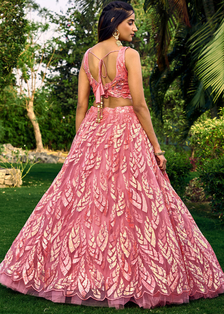 Rouge Pink Soft Net Lehenga Choli having Sequins & Thread Embroidery work