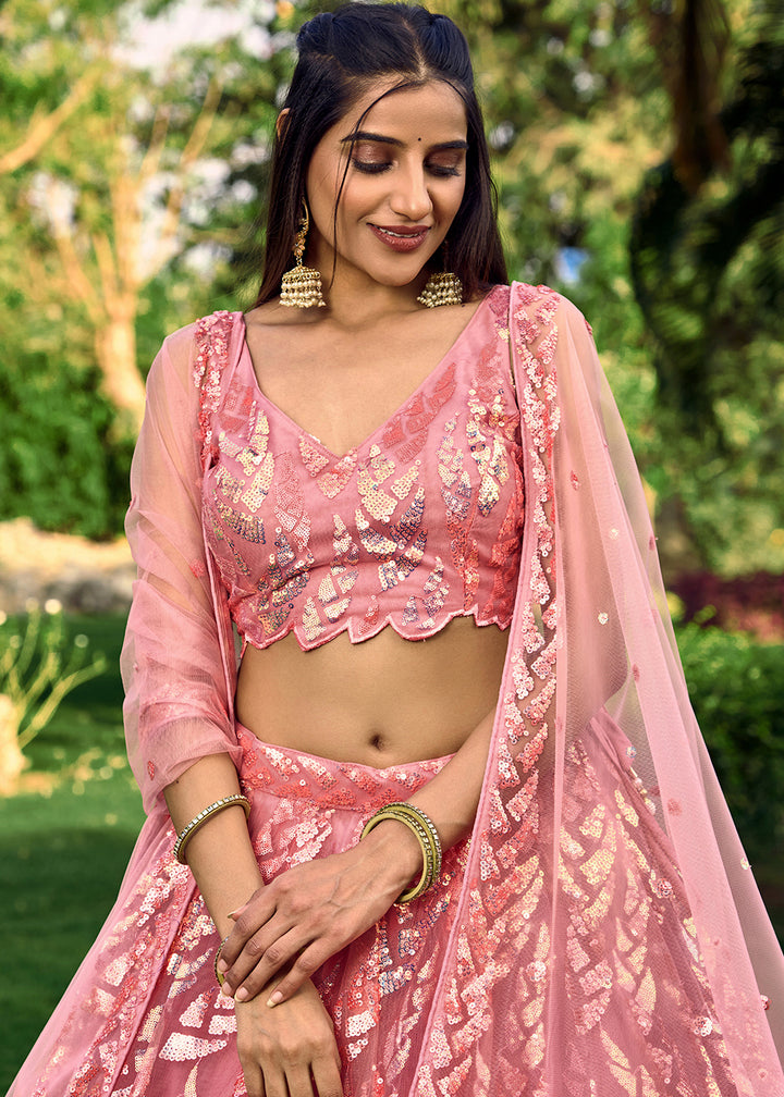 Rouge Pink Soft Net Lehenga Choli having Sequins & Thread Embroidery work