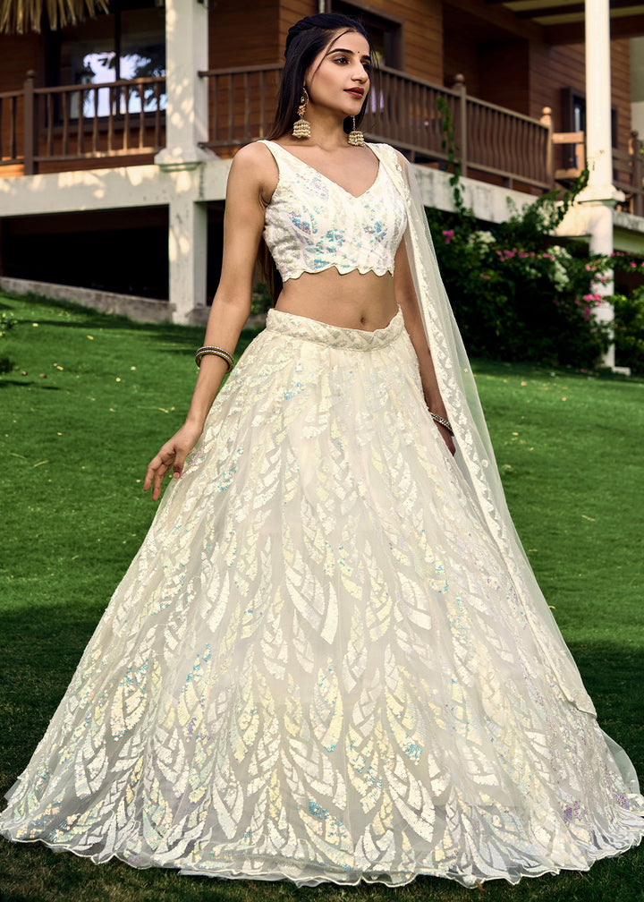 Pearl White Soft Net Lehenga Choli having Sequins & Thread Embroidery work