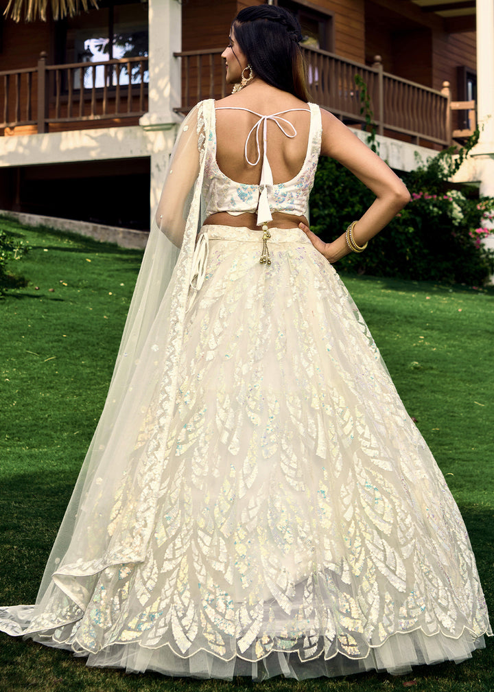 Pearl White Soft Net Lehenga Choli having Sequins & Thread Embroidery work