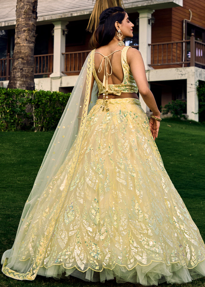 Light Yellow Soft Net Lehenga Choli having Sequins & Thread Embroidery work