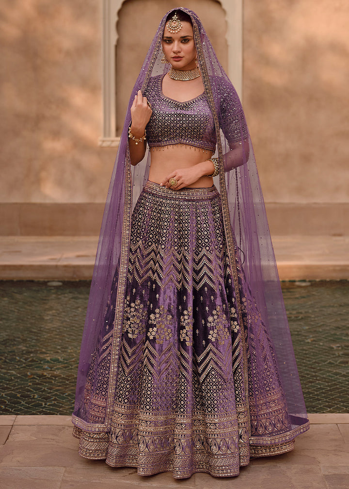 Shades Of Purple Ready to Wear Designer Viscose Lycra Silk Lehenga Choli With Fully Embroidered work