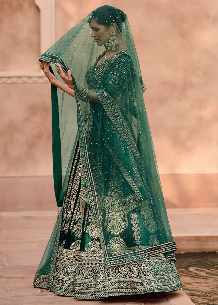 Shades Of Green Ready to Wear Designer Viscose Lycra Silk Lehenga Choli With Fully Embroidered work