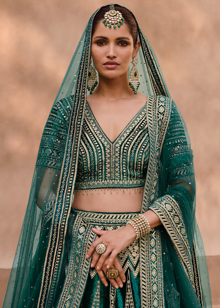 Shades Of Green Ready to Wear Designer Viscose Lycra Silk Lehenga Choli With Fully Embroidered work